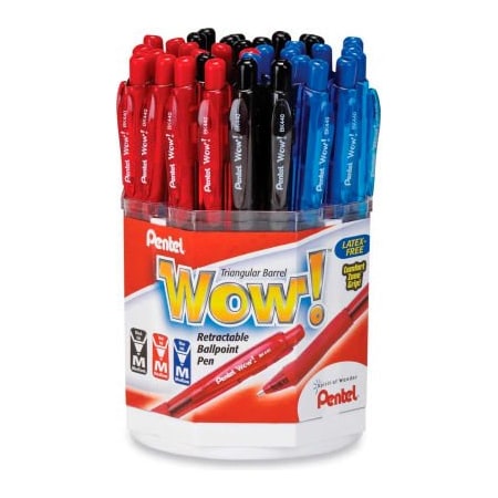 Pentel Pentel Wow! Ballpoint Retractable Pen Display Box, Medium, Black/Blue/Red Ink, 36/Display Box BK4403